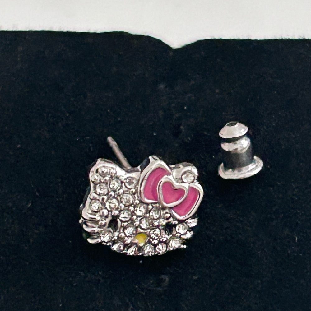 Hello Kitty Rhinestone Earring Sanrio 2009 1 Piece Only Pink Bow